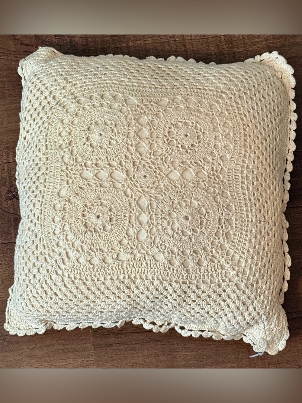 Vintage Crochet Square Cream Pillow
